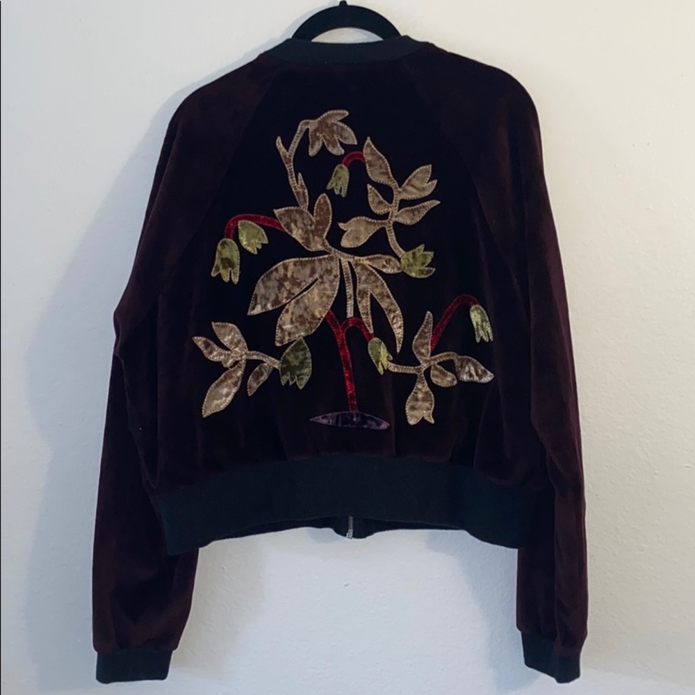 ZARA BURGUNDY PATCHWORK VELVET BOMBER JACKET - Picture 4 of 5